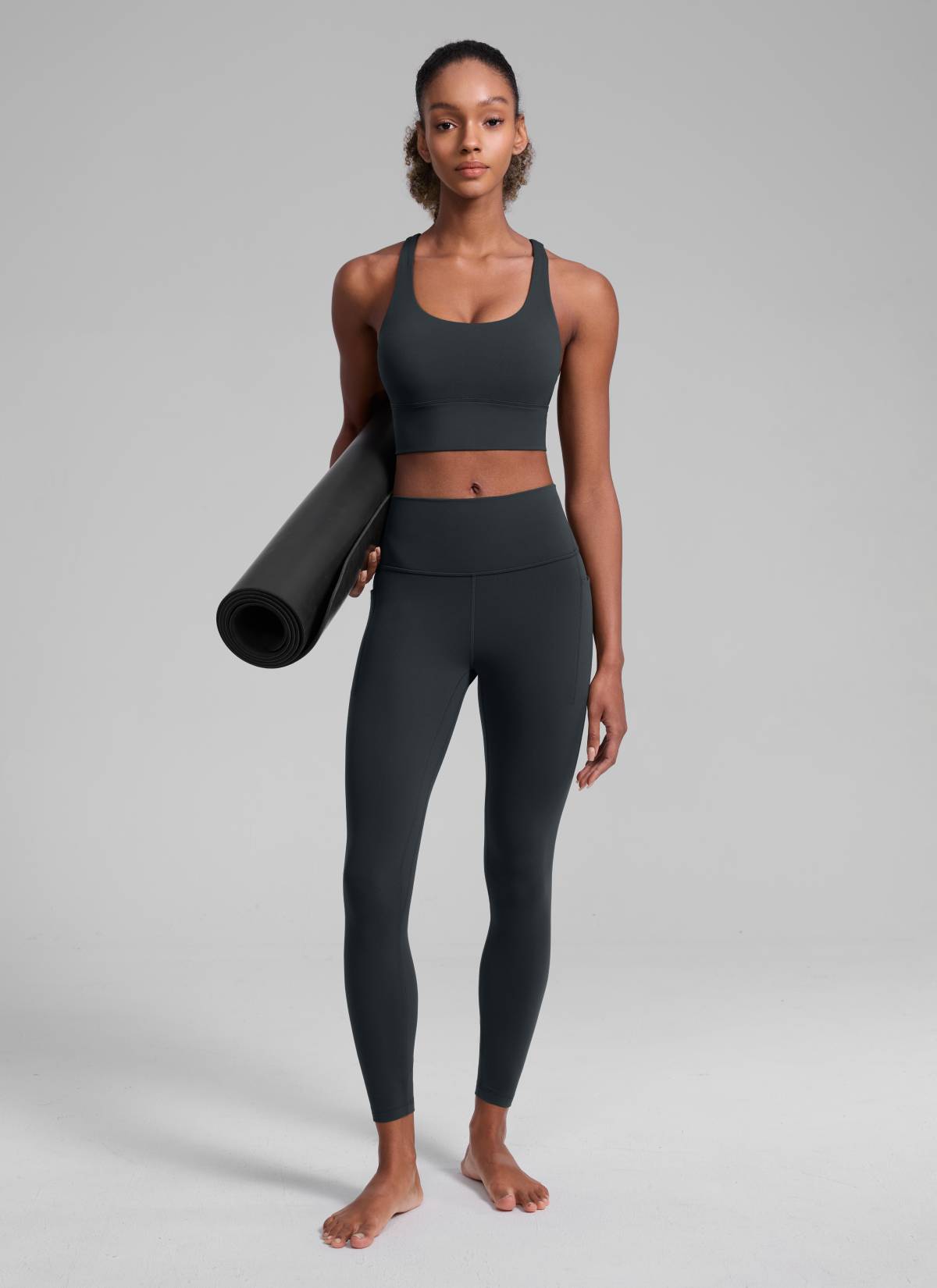 CRZ YOGA Womens Strappy Longline Nakedfeel Training Sports Bra Melanite