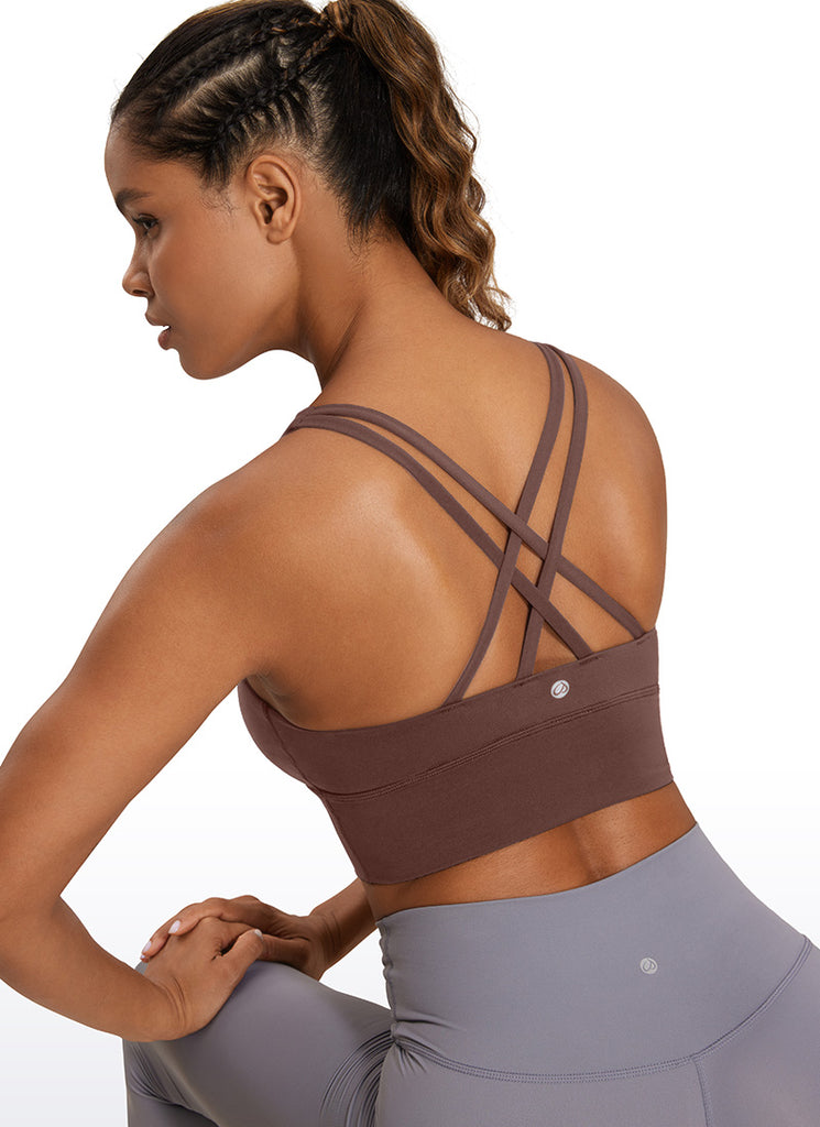 CRZ YOGA Womens Strappy Longline Nakedfeel Training Sports Bra Taupe