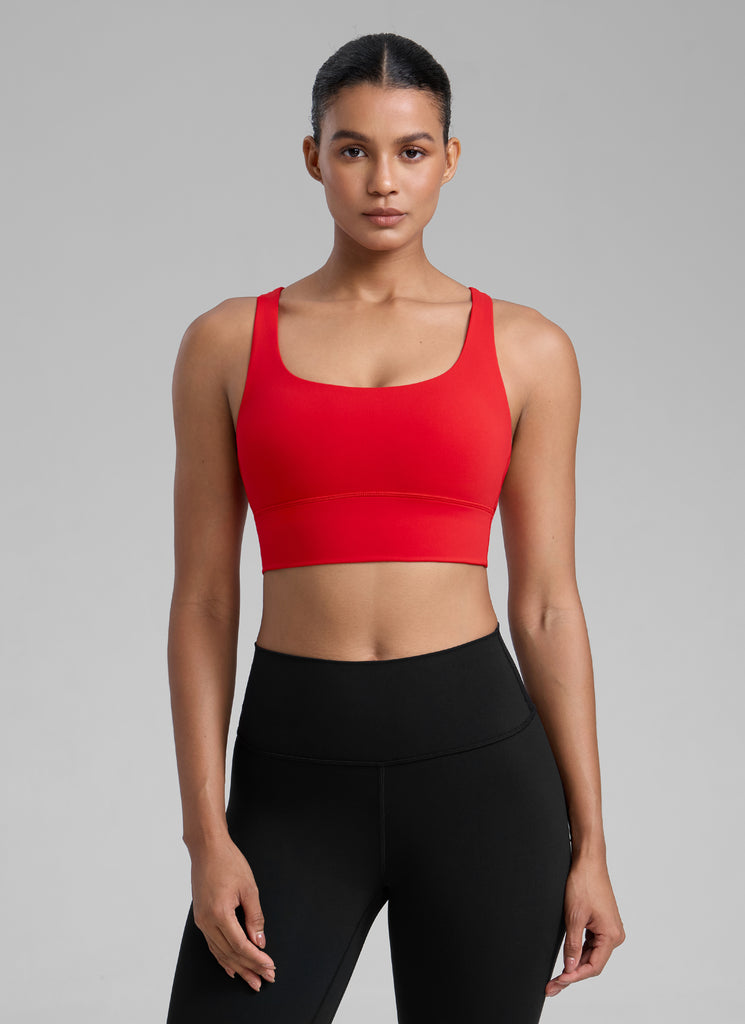 CRZ YOGA Womens Strappy Longline Nakedfeel Training Sports Bra Deep Red