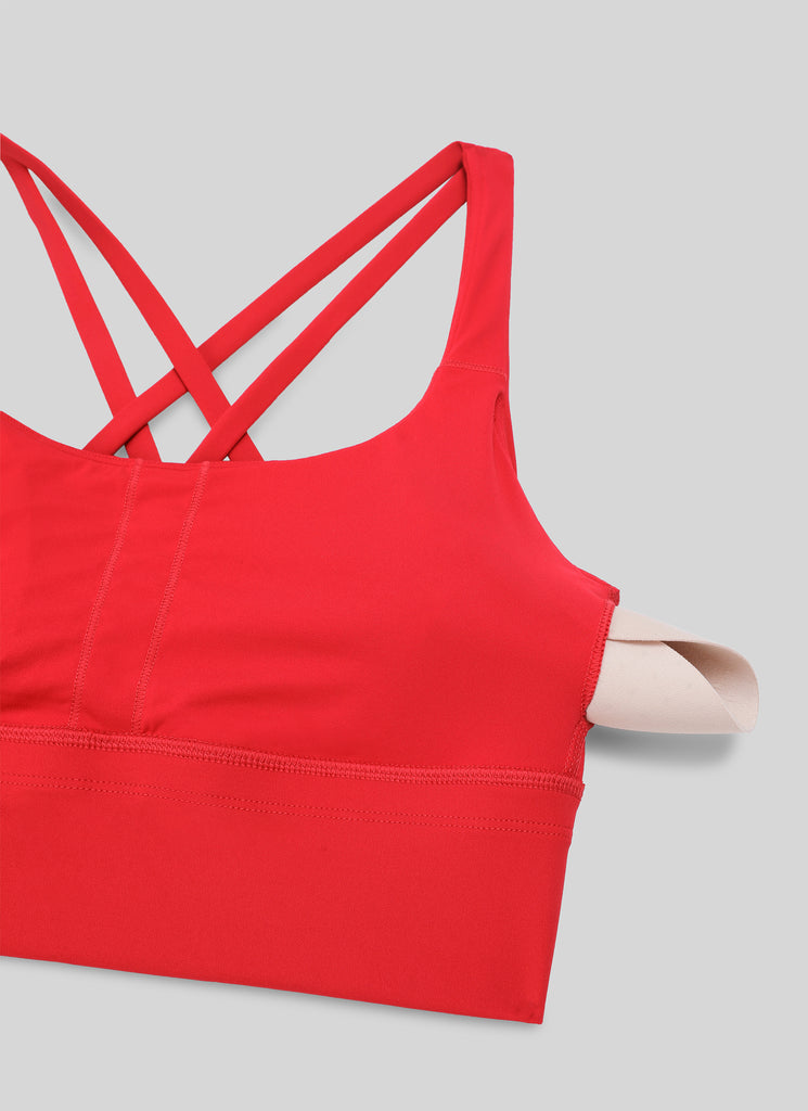 CRZ YOGA Womens Strappy Longline Nakedfeel Training Sports Bra Deep Red
