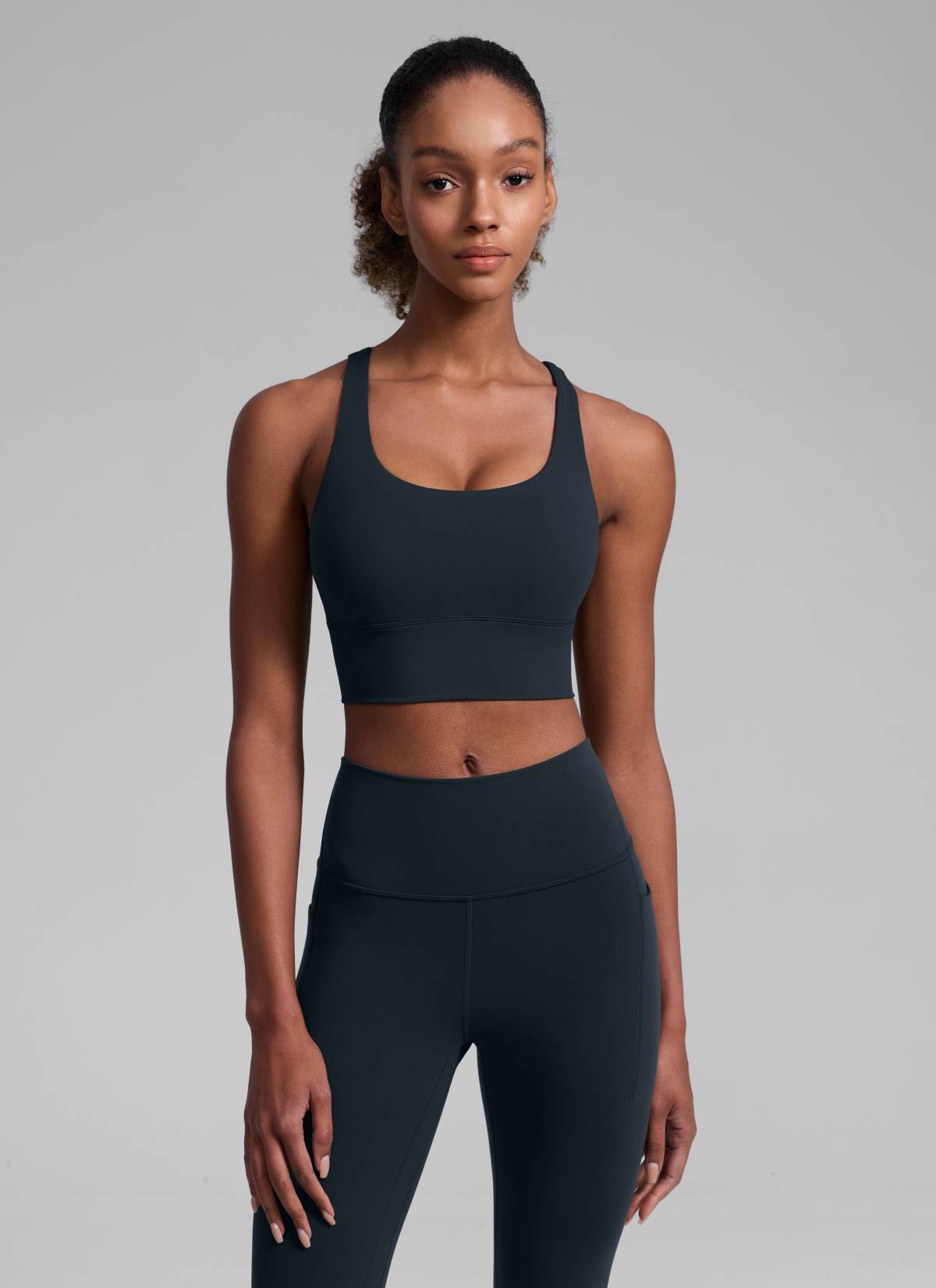 CRZ YOGA Womens Strappy Longline Nakedfeel Training Sports Bra True Navy