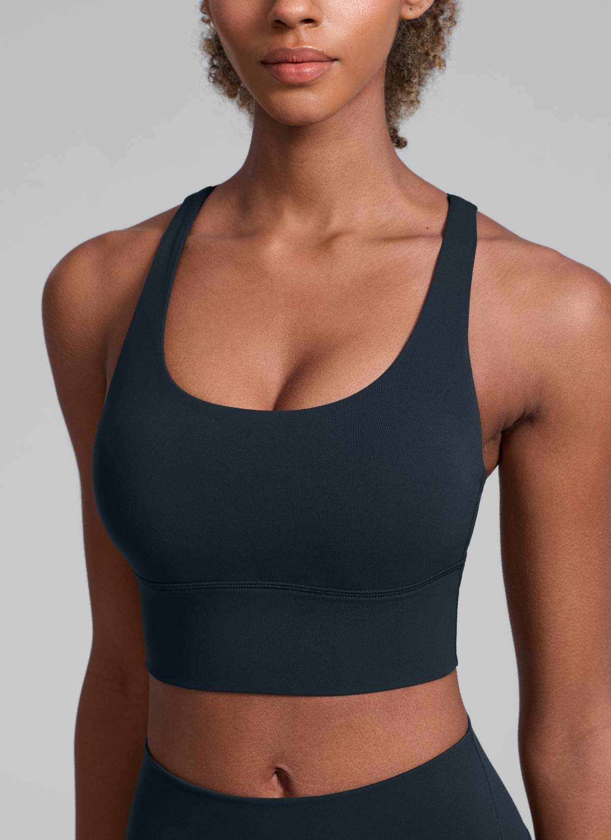CRZ YOGA Womens Strappy Longline Nakedfeel Training Sports Bra True Navy