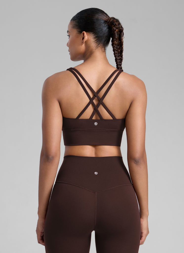 CRZ YOGA Womens Strappy Longline Nakedfeel Training Sports Bra White Apricot