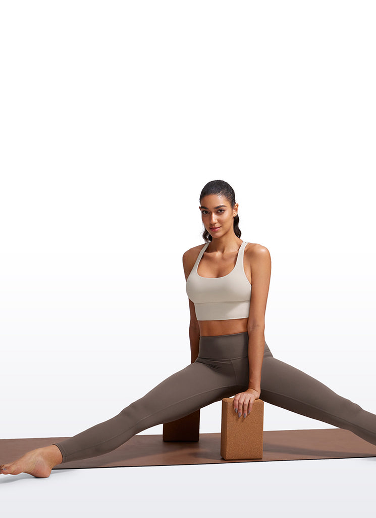 CRZ YOGA Womens Strappy Longline Nakedfeel Training Sports Bra Mojave Tan