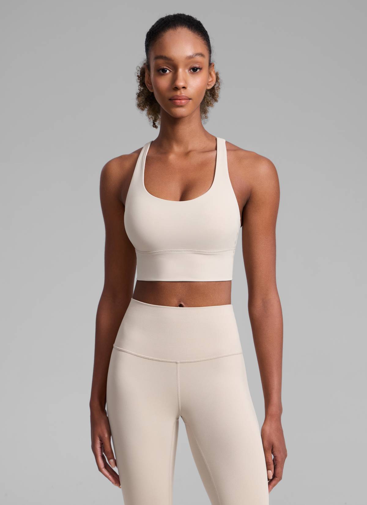 CRZ YOGA Womens Strappy Longline Nakedfeel Training Sports Bra Mojave Tan