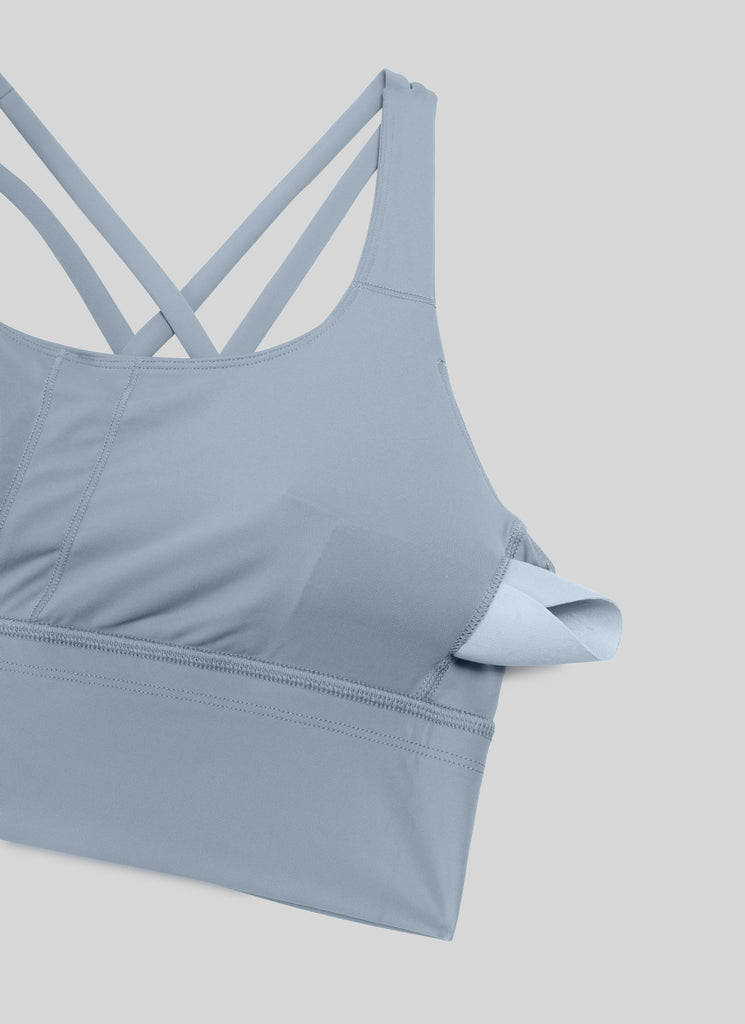 CRZ YOGA Womens Strappy Longline Nakedfeel Training Sports Bra Belgian Blue