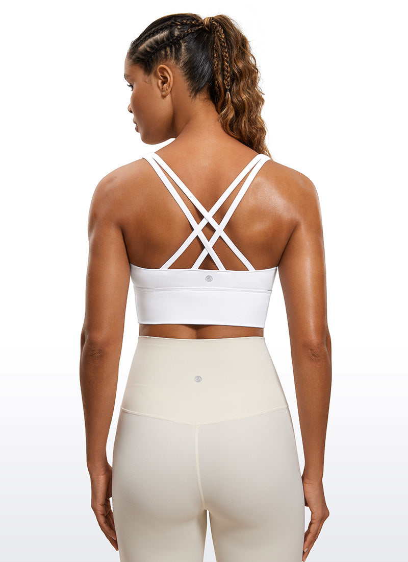 CRZ YOGA Womens Strappy Longline Nakedfeel Training Sports Bra White