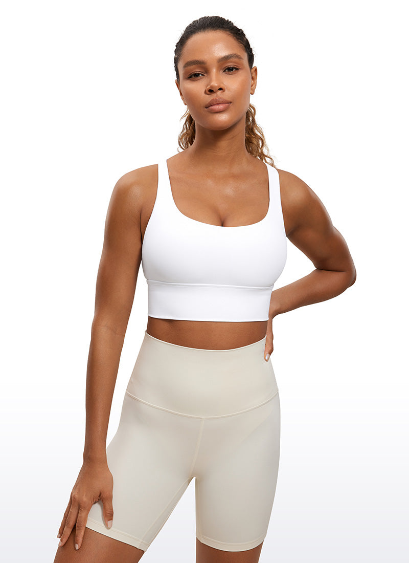 CRZ YOGA Womens Strappy Longline Nakedfeel Training Sports Bra White