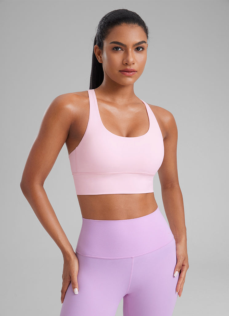 CRZ YOGA Womens Strappy Longline Nakedfeel Training Sports Bra Belgian Blue