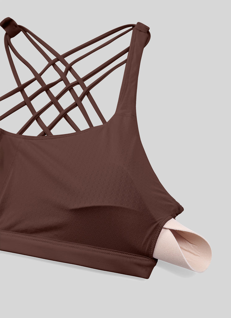 CRZ YOGA Women's Yoga Light Support Nakedfeel Strappy Bra Low Cut Curtain Violet Ash