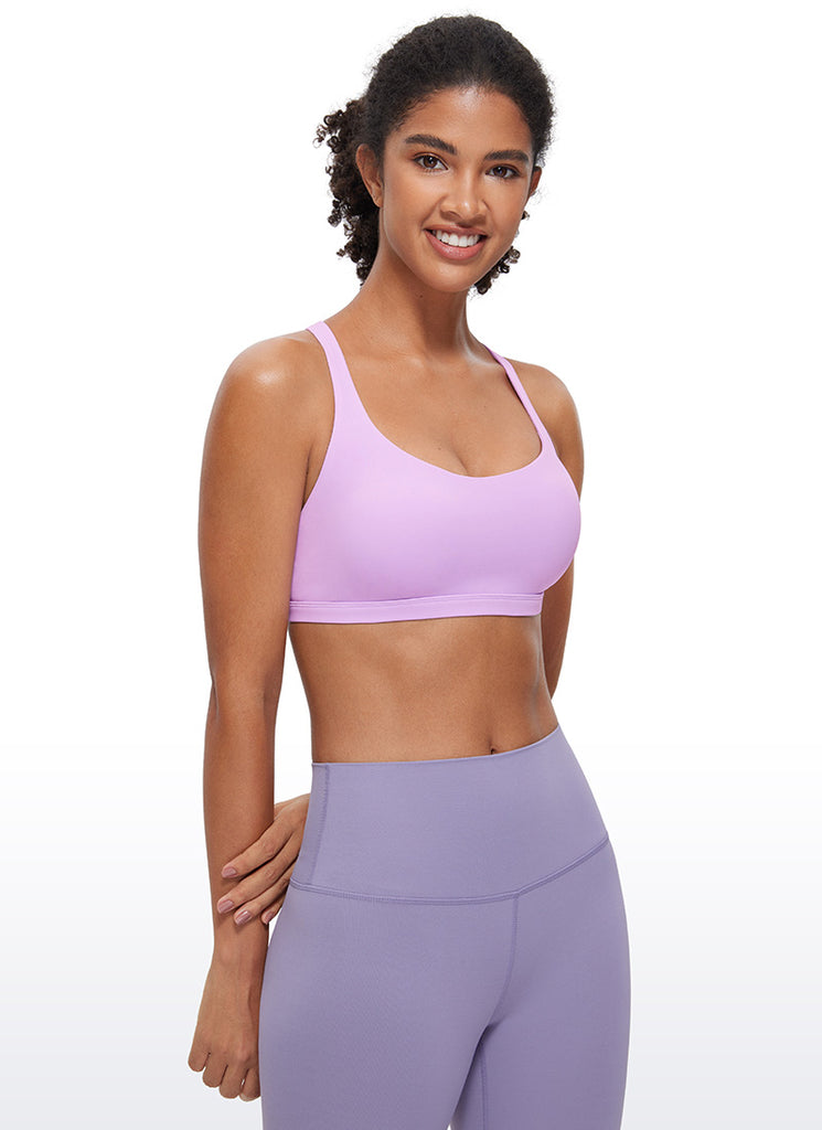 CRZ YOGA Women's Yoga Light Support Nakedfeel Strappy Bra Low Cut Lilac