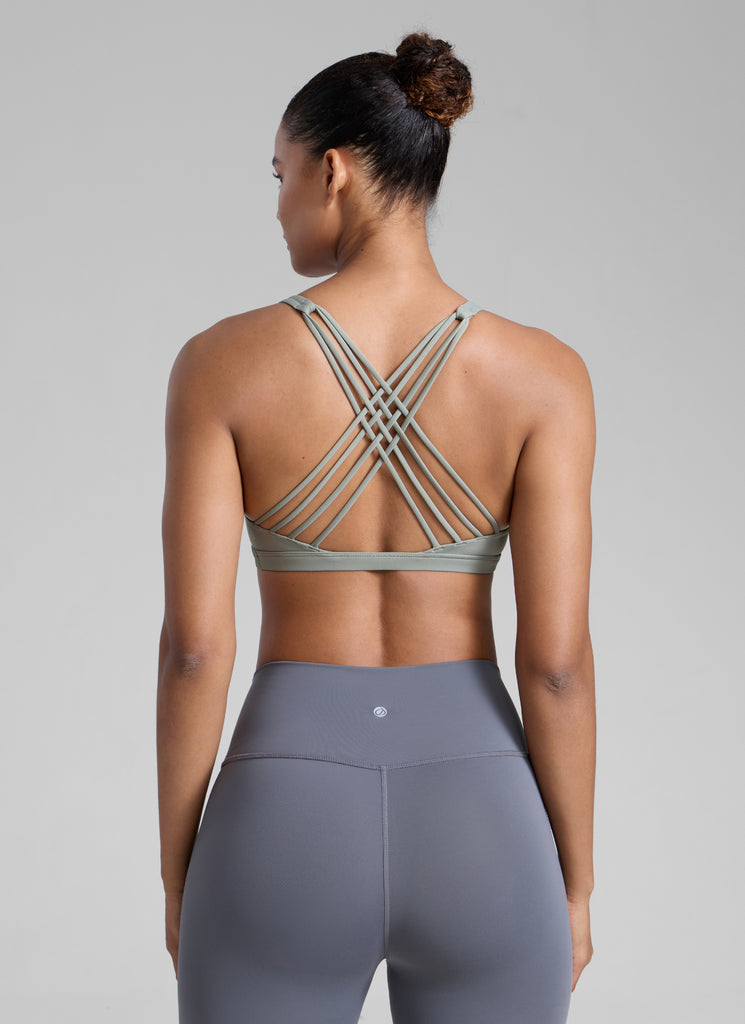 CRZ YOGA Women's Yoga Light Support Nakedfeel Strappy Bra Low Cut Sterling