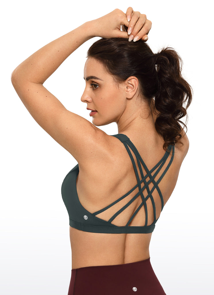 CRZ YOGA Women's Yoga Light Support Brushed Nakedfeel Strappy Bra Grey Sage