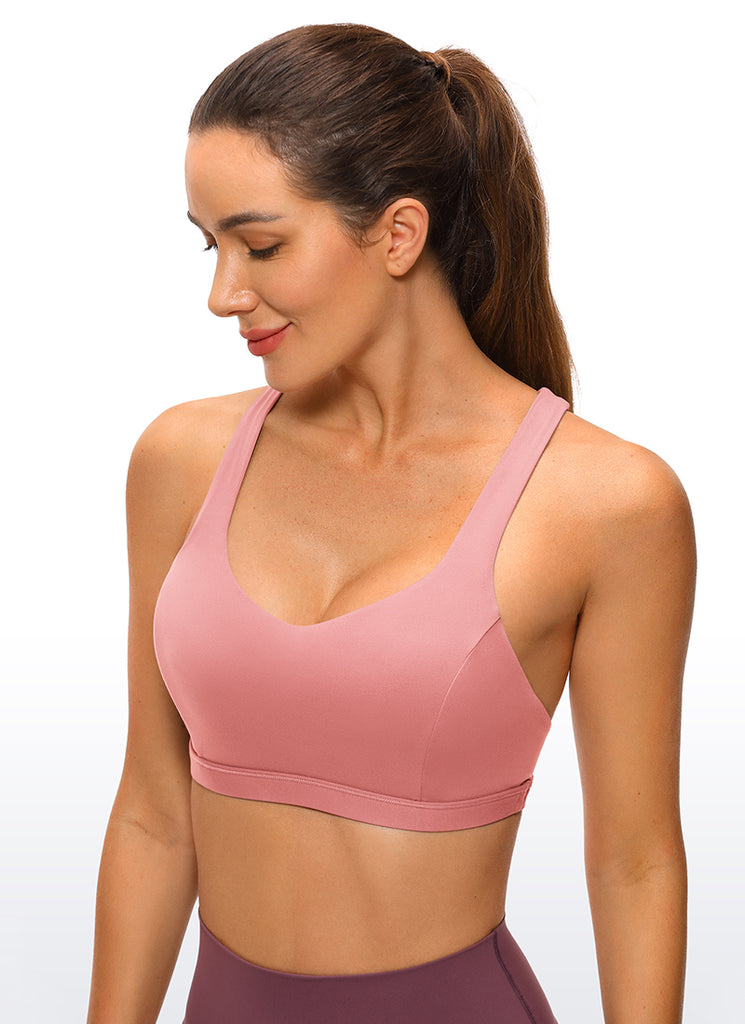 CRZ YOGA Women's Yoga Light Support Brushed Nakedfeel Strappy Bra Dark Carbon