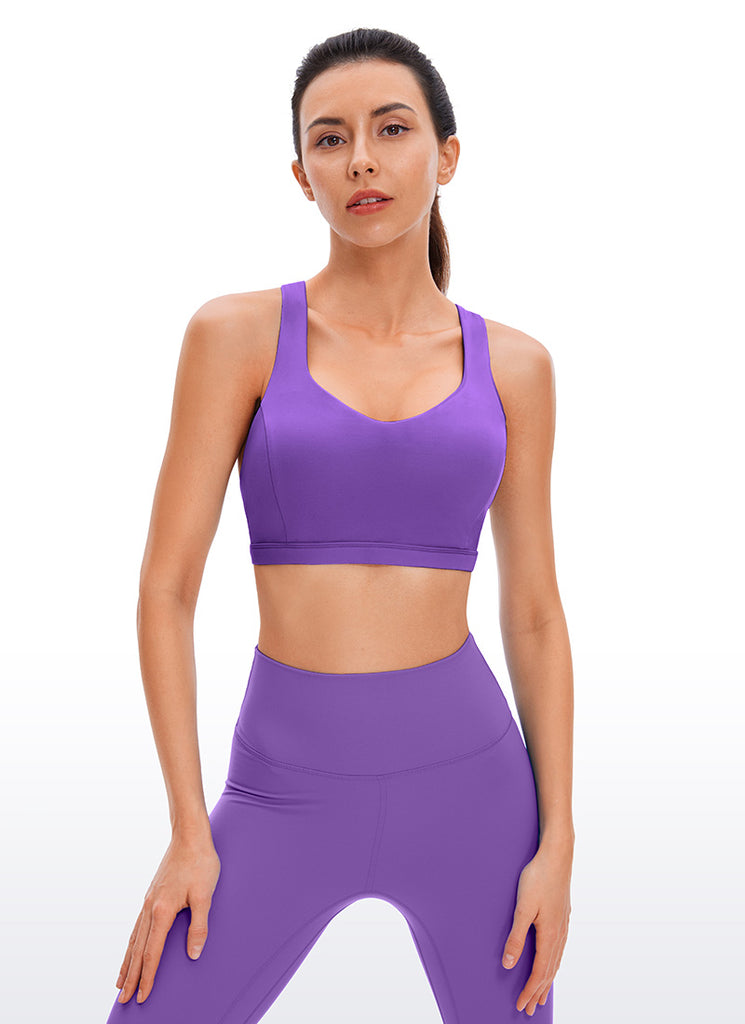 CRZ YOGA Women's Yoga Light Support Brushed Nakedfeel Strappy Bra Mystic Violet