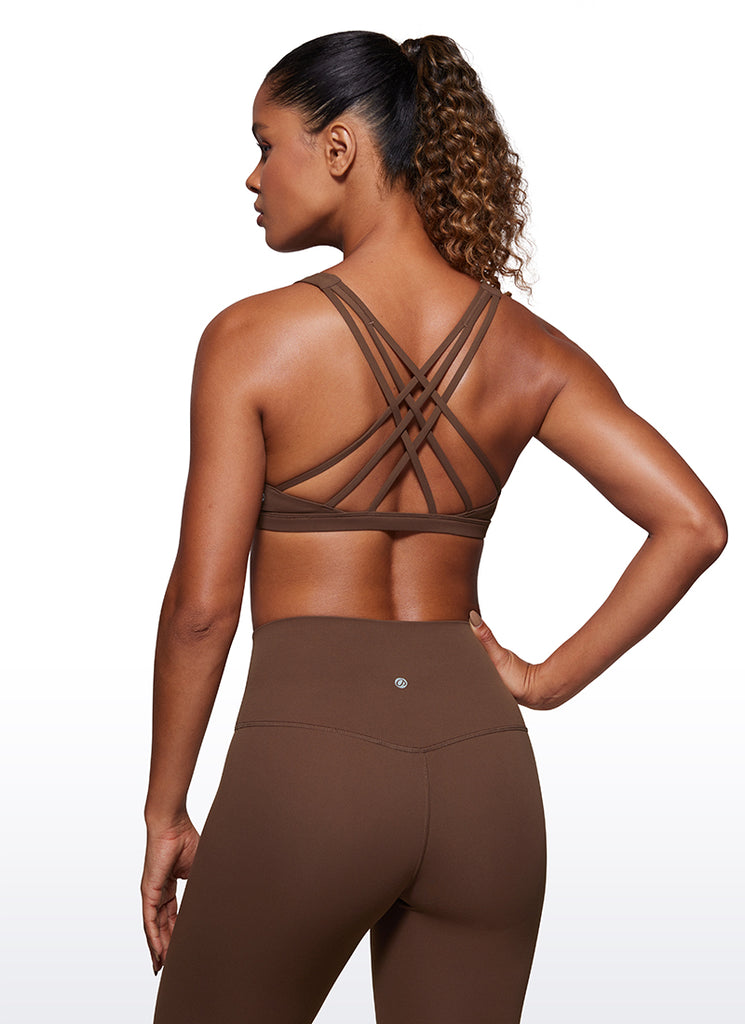 CRZ YOGA Women's Yoga Light Support Brushed Nakedfeel Strappy Bra Milky White