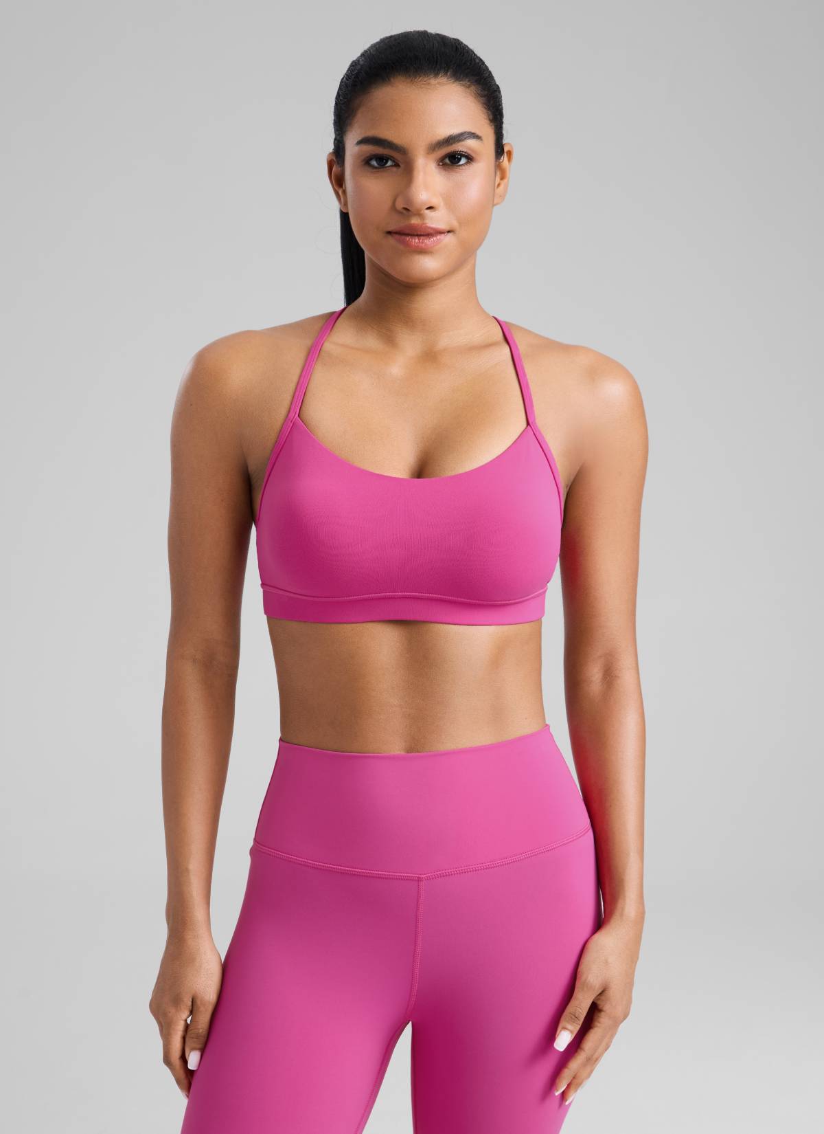 CRZ YOGA Women's Yoga Light Support Butterluxe Sports Bra Y back Hibiscus Purple