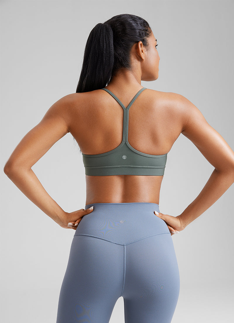 CRZ YOGA Women's Yoga Light Support Butterluxe Sports Bra Y back Grey Sage @model_info:Amanda