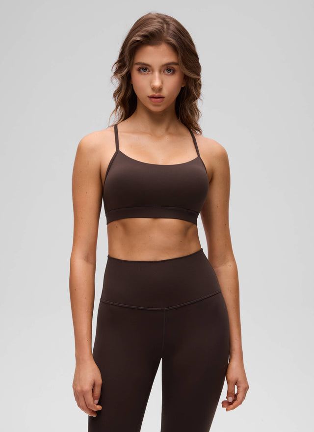 CRZ YOGA Women's Yoga Light Support Butterluxe Sports Bra Y back Hot Fudge Brown