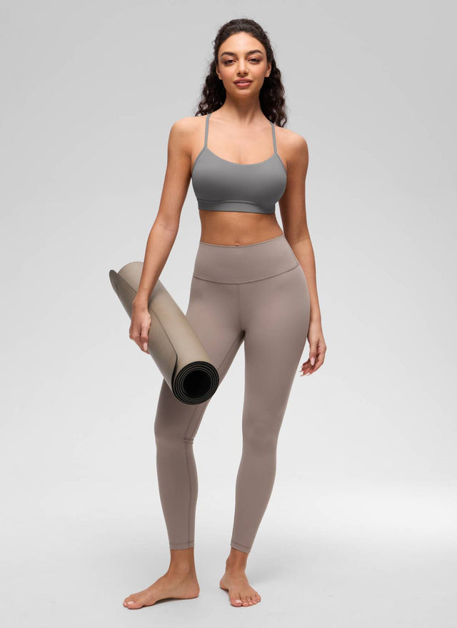 CRZ YOGA Women's Yoga Light Support Butterluxe Sports Bra Y back Ash Grey