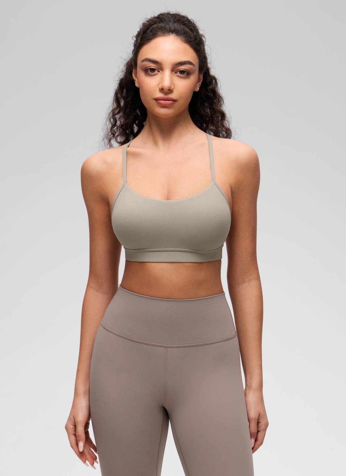 CRZ YOGA Women's Yoga Light Support Butterluxe Sports Bra Y back Warm Ash Grey @model_info:Anano