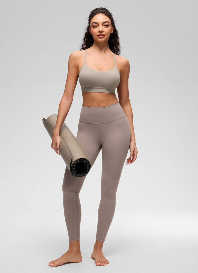CRZ YOGA Women's Yoga Light Support Butterluxe Sports Bra Y back Warm Ash Grey