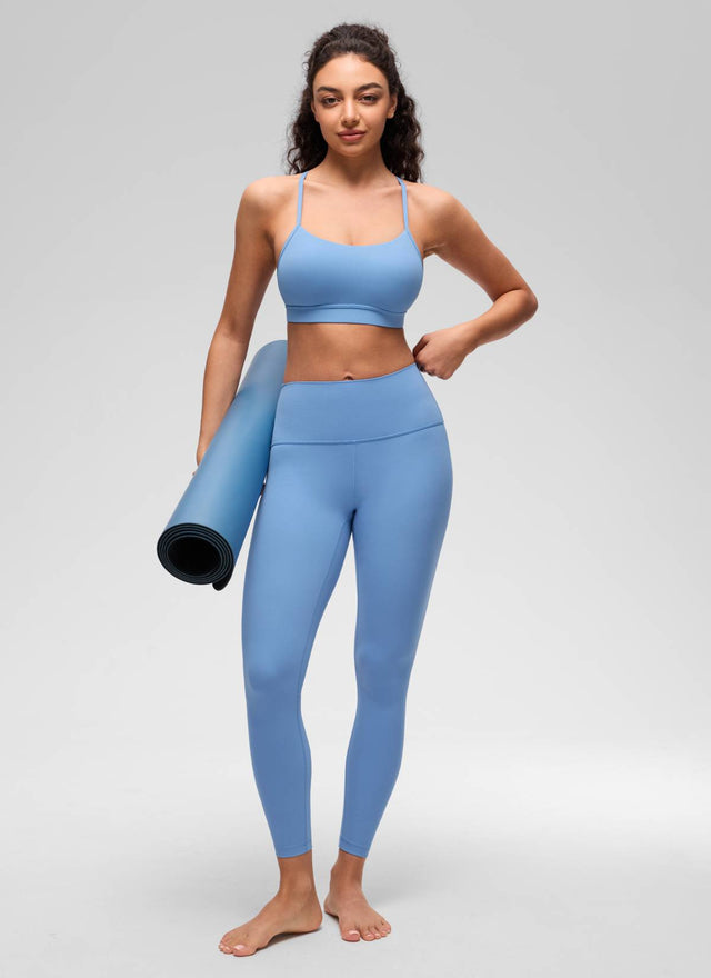 CRZ YOGA Women's Yoga Light Support Butterluxe Sports Bra Y back Party Blue