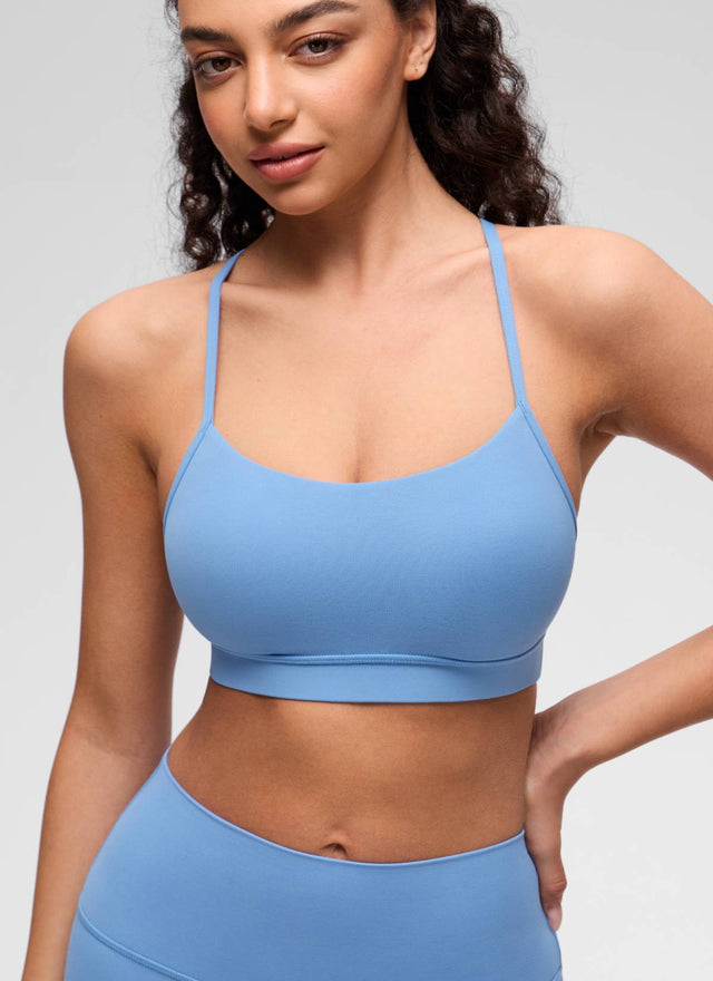 CRZ YOGA Women's Yoga Light Support Butterluxe Sports Bra Y back Party Blue
