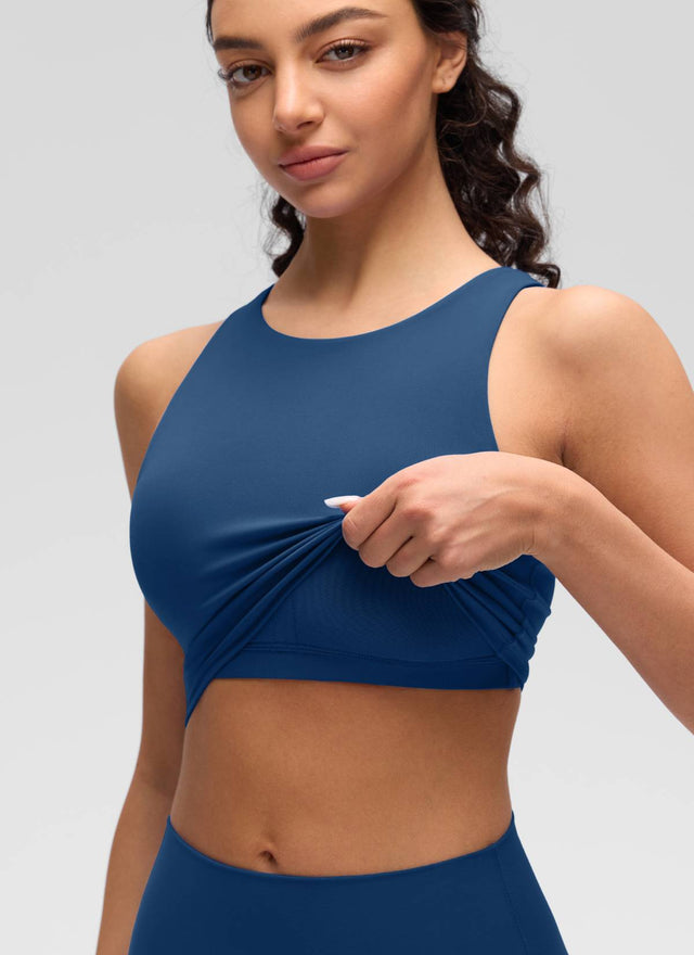 CRZ YOGA  Women's Yoga Low Support Butterluxe Tank High Neck Racerback French Navy