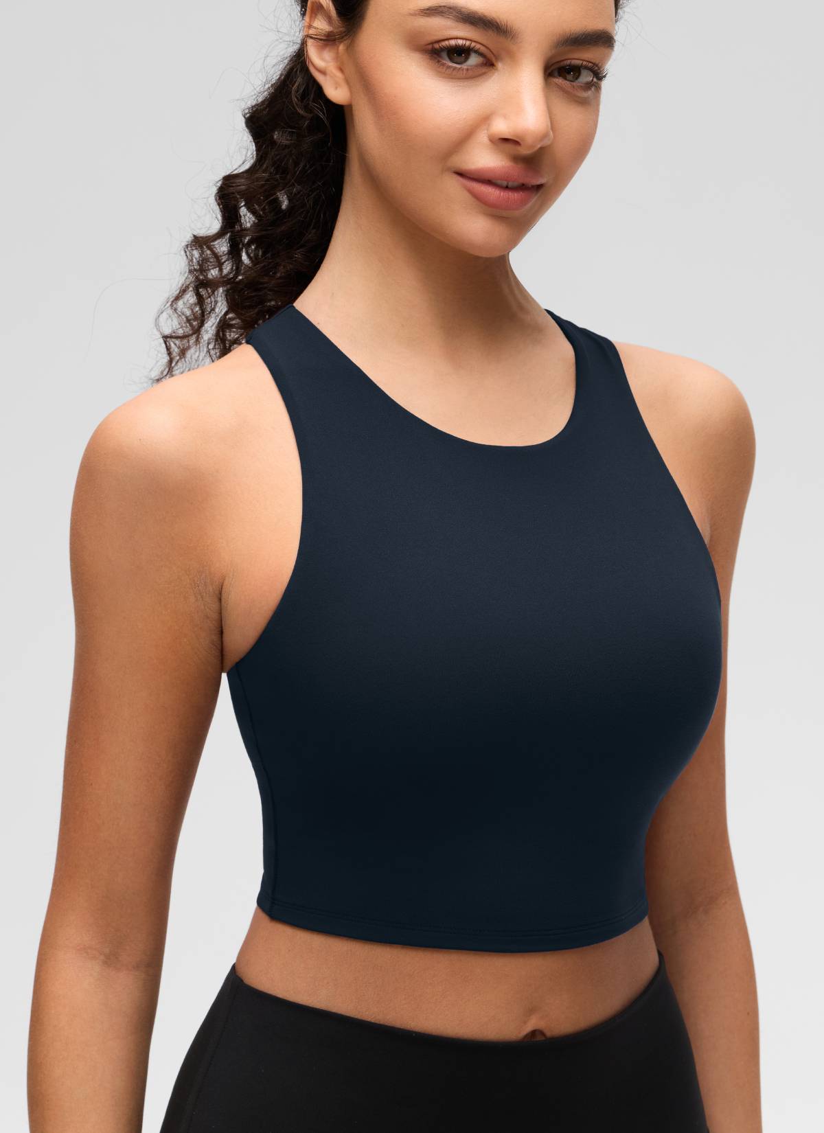 CRZ YOGA  Women's Yoga Low Support Butterluxe Tank High Neck Racerback True Navy @model_info:Anano