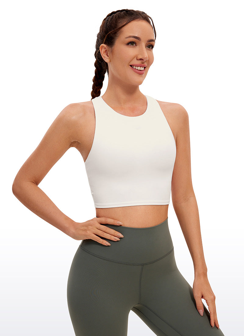 CRZ YOGA  Women's Yoga Low Support Butterluxe Tank High Neck Racerback White Apricot @model_info:Deni
