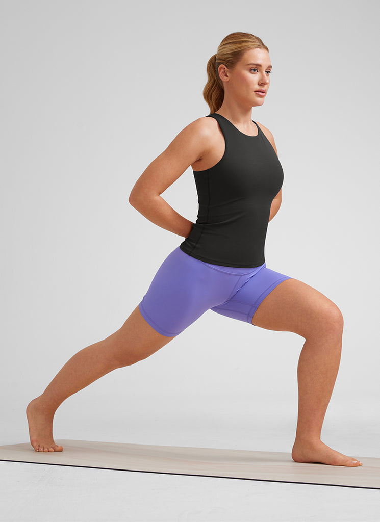 CRZ YOGA Women's Butterluxe Built-in Bra High Neck Racerback Tank Black