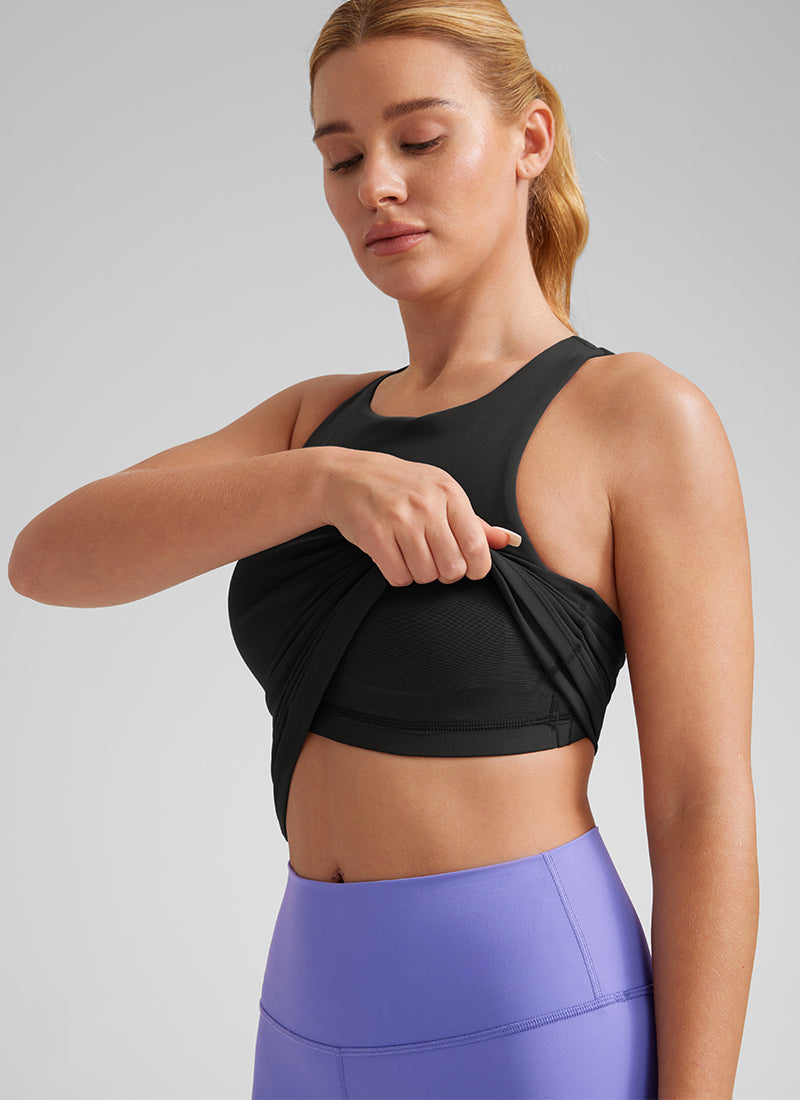 Butterluxe Waist Length Built-in Bra Tanks High Neck