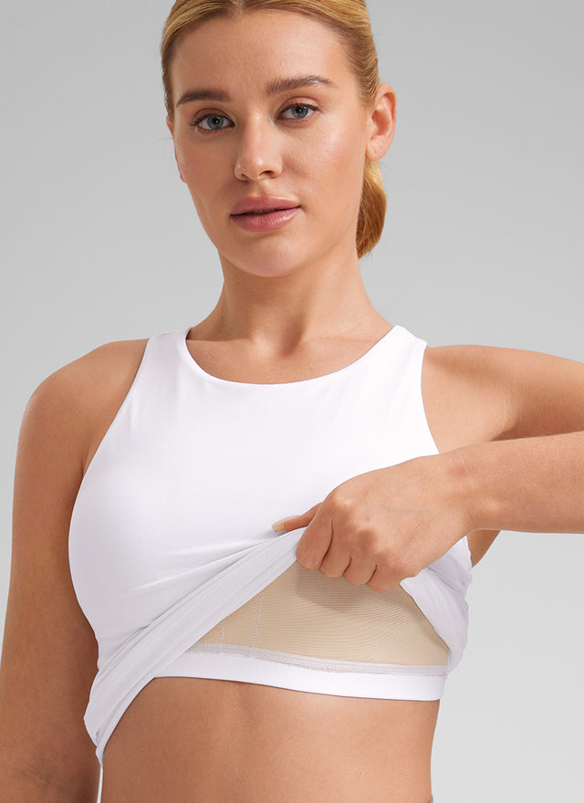 CRZ YOGA Women's Butterluxe Built-in Bra High Neck Racerback Tank White @model_info:Lika