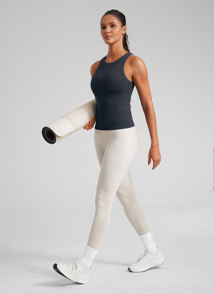 CRZ YOGA Women's Butterluxe Built-in Bra High Neck Racerback Tank True Navy