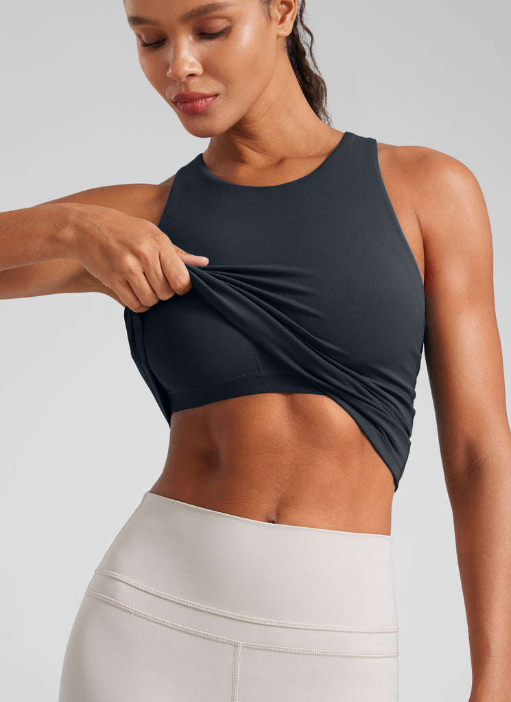 CRZ YOGA Women's Butterluxe Built-in Bra High Neck Racerback Tank True Navy