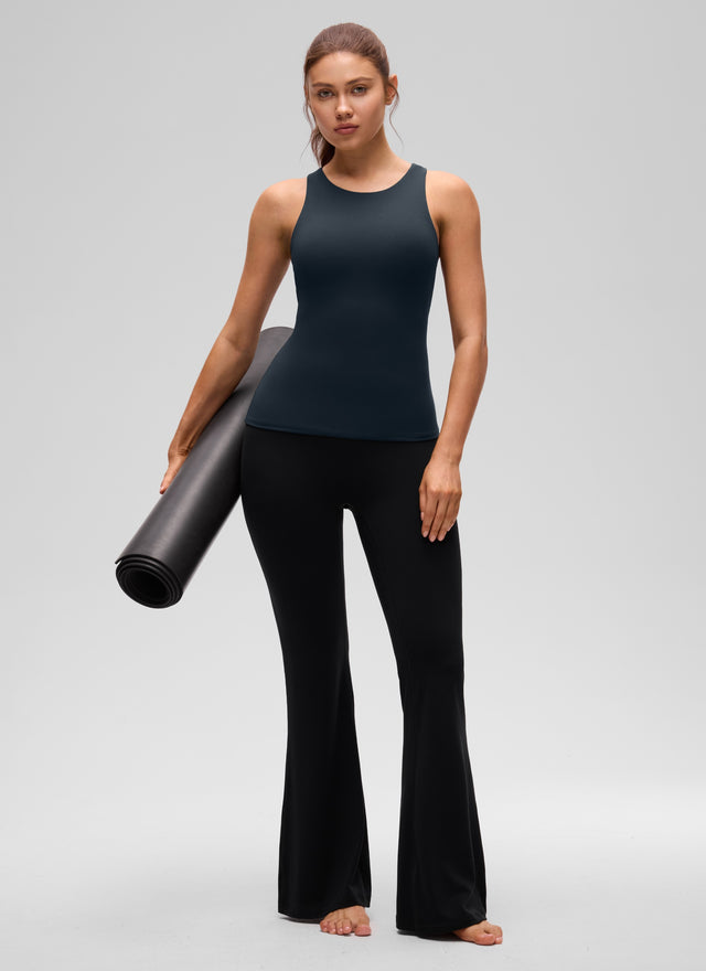 CRZ YOGA Women's Butterluxe Built-in Bra High Neck Racerback Tank True Navy @model_info:Valeria