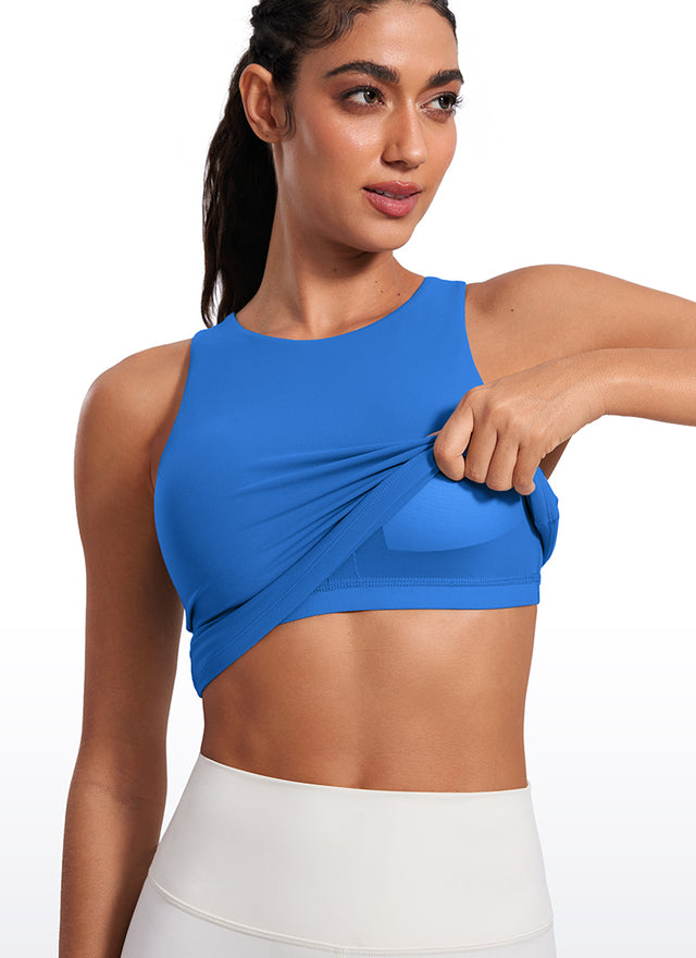 CRZ YOGA Women's Butterluxe Built-in Bra High Neck Racerback Tank Sparkle Blue