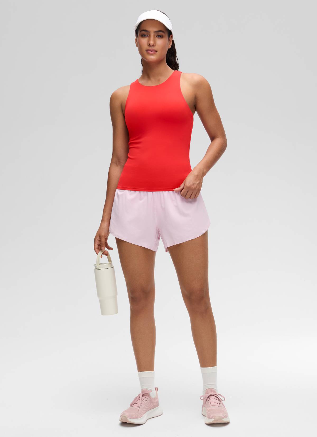 CRZ YOGA Women's Butterluxe Built-in Bra High Neck Racerback Tank Deep Red @model_info:Carol