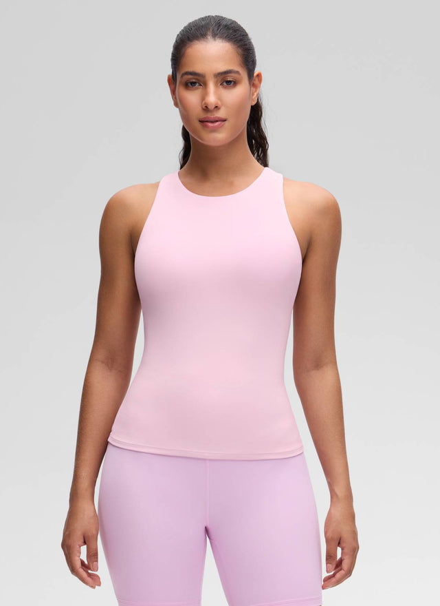 CRZ YOGA Women's Butterluxe Built-in Bra High Neck Racerback Tank Pink Peony