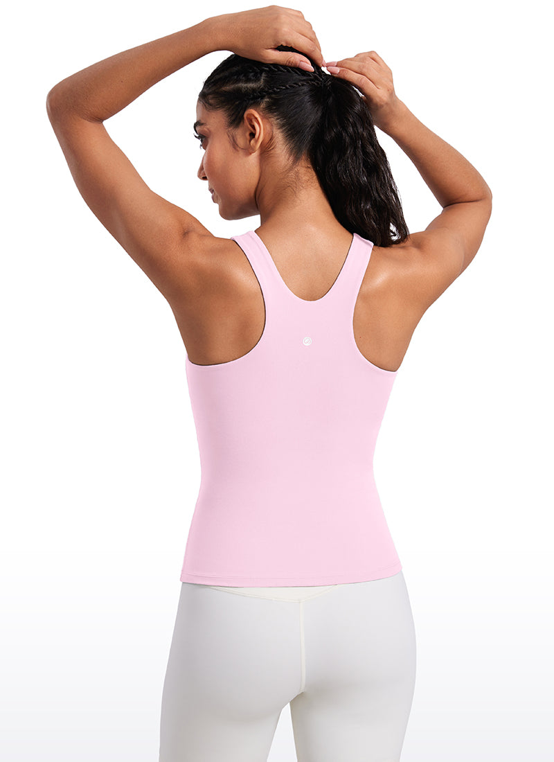 CRZ YOGA Women's Butterluxe Built-in Bra High Neck Racerback Tank Pink Peony