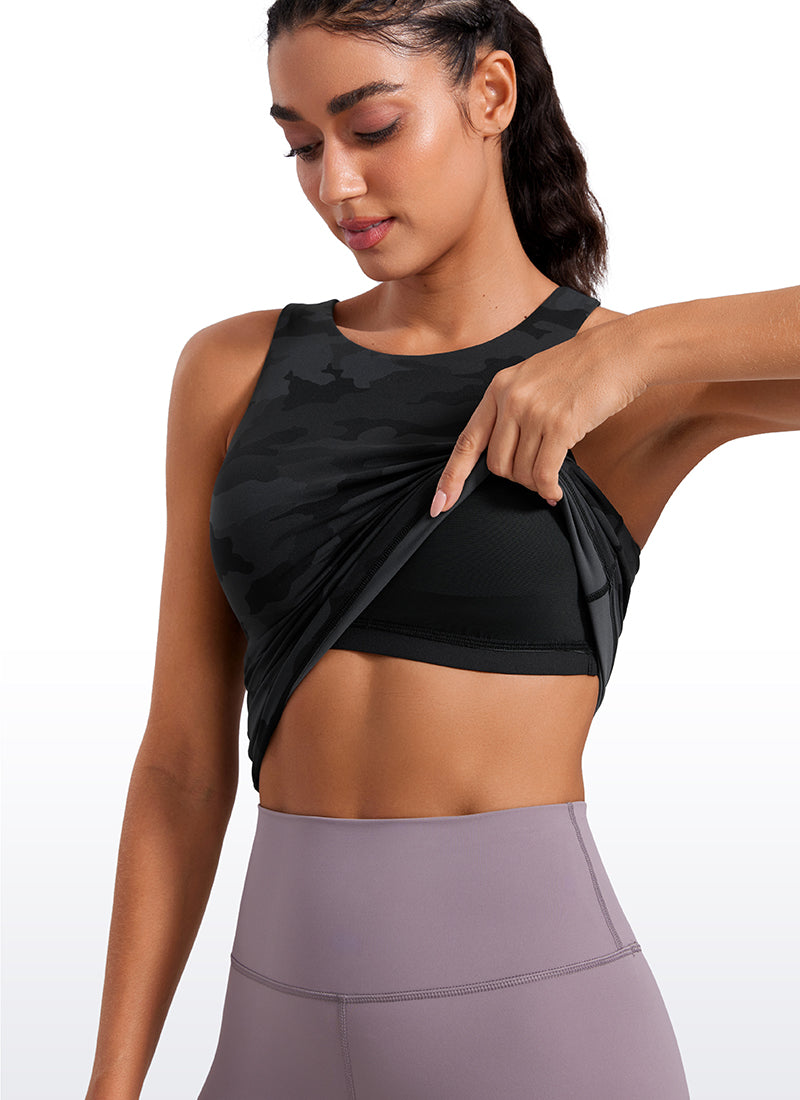 CRZ YOGA Women's Butterluxe Built-in Bra High Neck Racerback Tank Dark Grey Camouflage 2