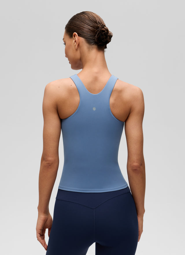 CRZ YOGA Women's Butterluxe Built-in Bra High Neck Racerback Tank Oasis Blue @model_info:K
