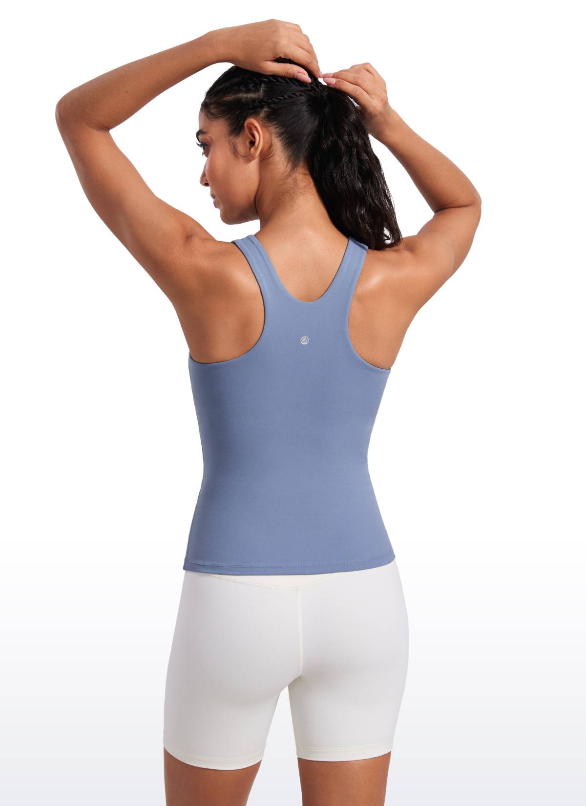 CRZ YOGA Women's Butterluxe Built-in Bra High Neck Racerback Tank Oasis Blue