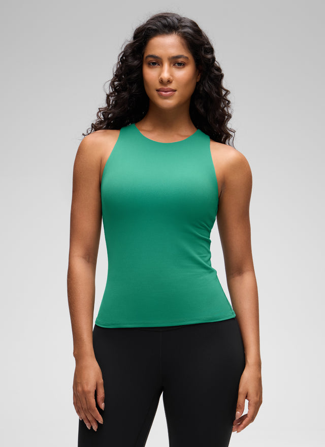 CRZ YOGA Women's Butterluxe Built-in Bra High Neck Racerback Tank Cascadia Green