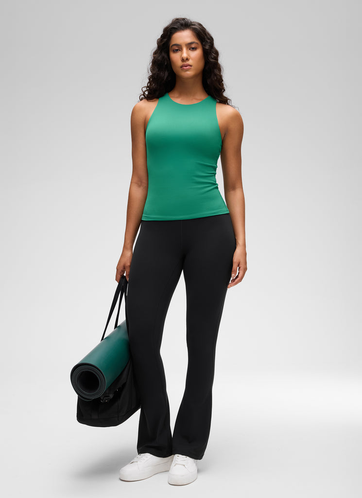 CRZ YOGA Women's Butterluxe Built-in Bra High Neck Racerback Tank Cascadia Green