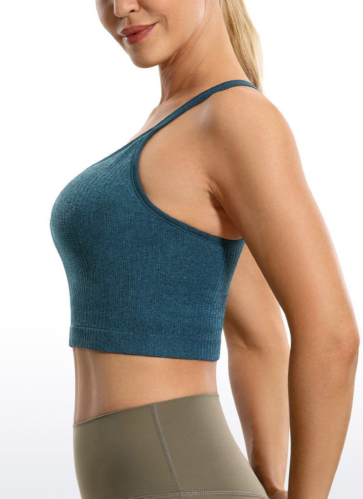 CRZ YOGA Women's Yoga Light Support Seamless Longline Bra Y-back Black