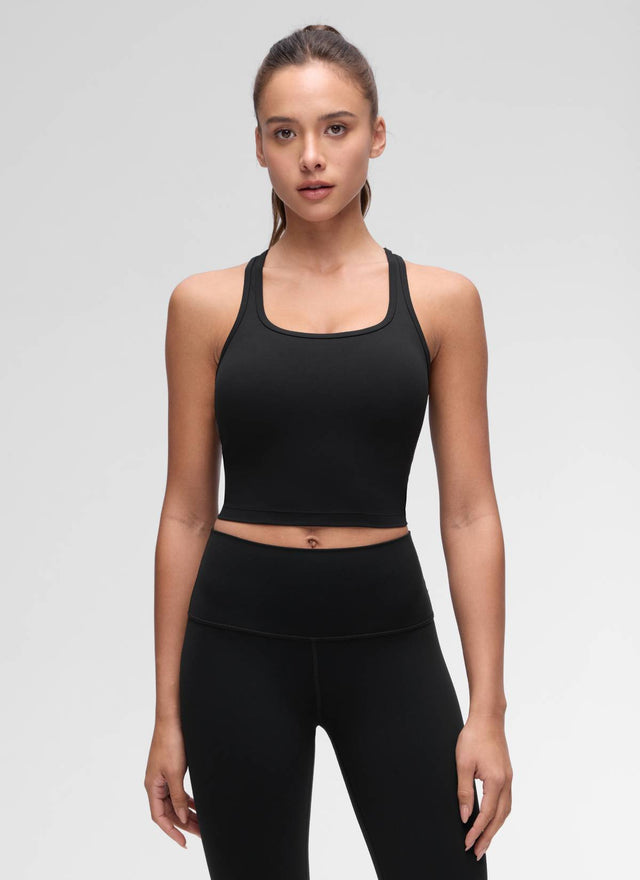 CRZ YOGA Women's Yoga Low support Butterluxe Scoop Neck Bra Y-Back Black @model_info:Maria