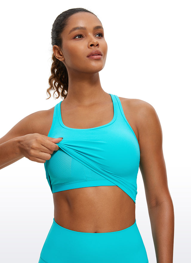 CRZ YOGA Women's Yoga Low support Butterluxe Scoop Neck Bra Y-Back Spectral Blue @model_info:Gigi