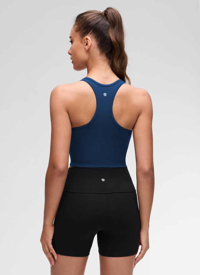 CRZ YOGA Women's Yoga Low support Butterluxe Scoop Neck Bra Y-Back French Navy @model_info:Maria